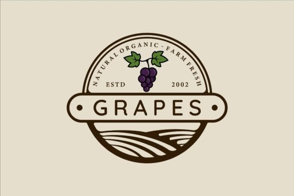 Download Grapes Logo Line Art Vintage Vector - Vector Collection