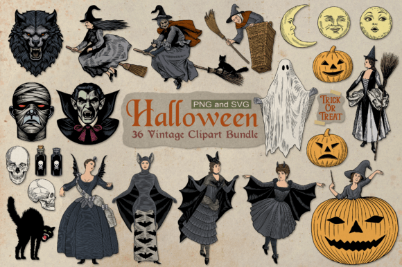 Download Vintage Halloween Vector Bundle - Vector Collection