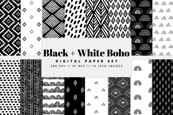 Download Black and White Boho Digital Paper Set - Premium Bundle