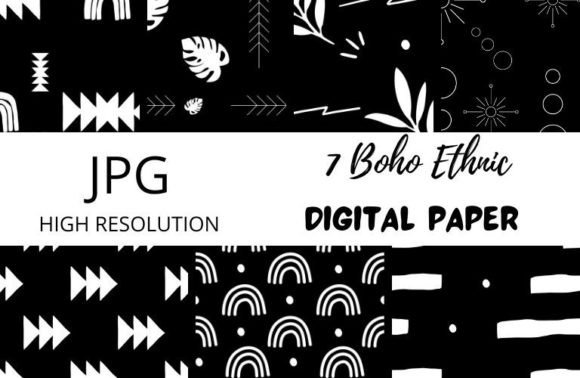 Download Black and White Boho Digital Papers - Premium Resources