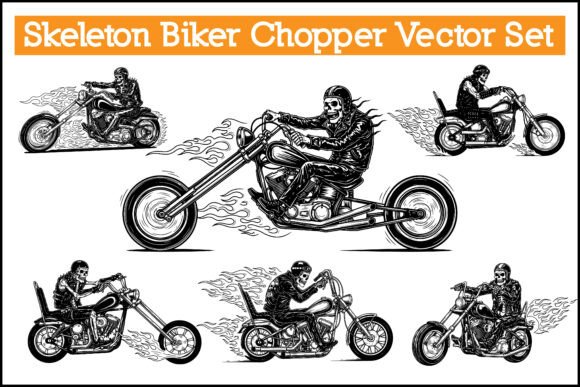 Download Skeleton Biker Chopper Vector Set - Vector Collection