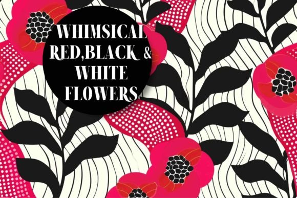 Download Whimsical Red Black and White Flowers - Premium Bundle